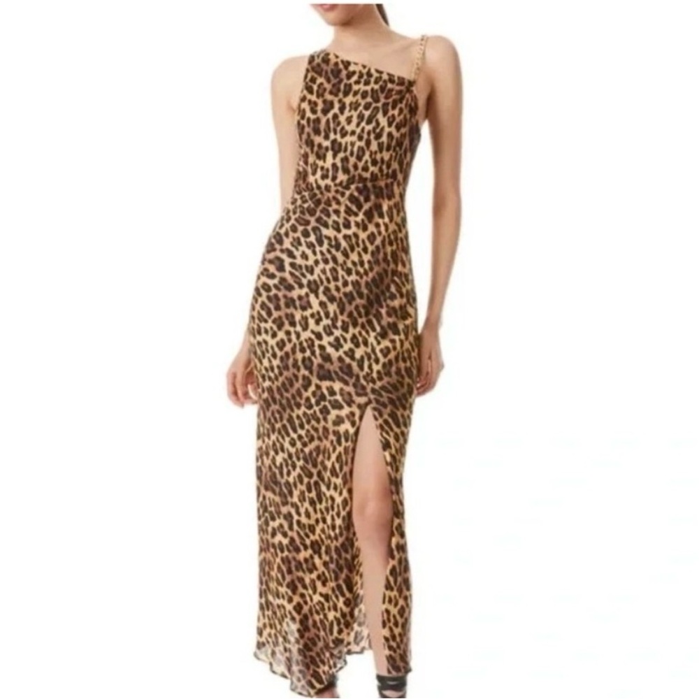 NWT ALICE + OLIVIA Leopard Animal Print Gold Chain One Shoulder Harmony Dress